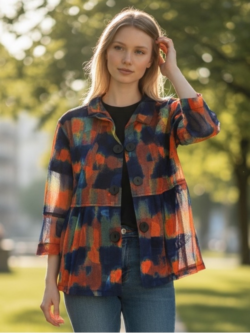 Damee, Inc, colorful mesh jacket, size M, wired collar